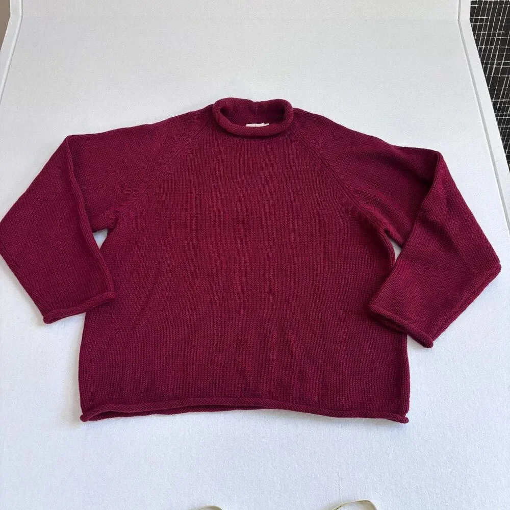 J. Crew VTG Roll Neck Wool Sweater Men XL Red Chunky Knit Grandpacore Heavy Warm